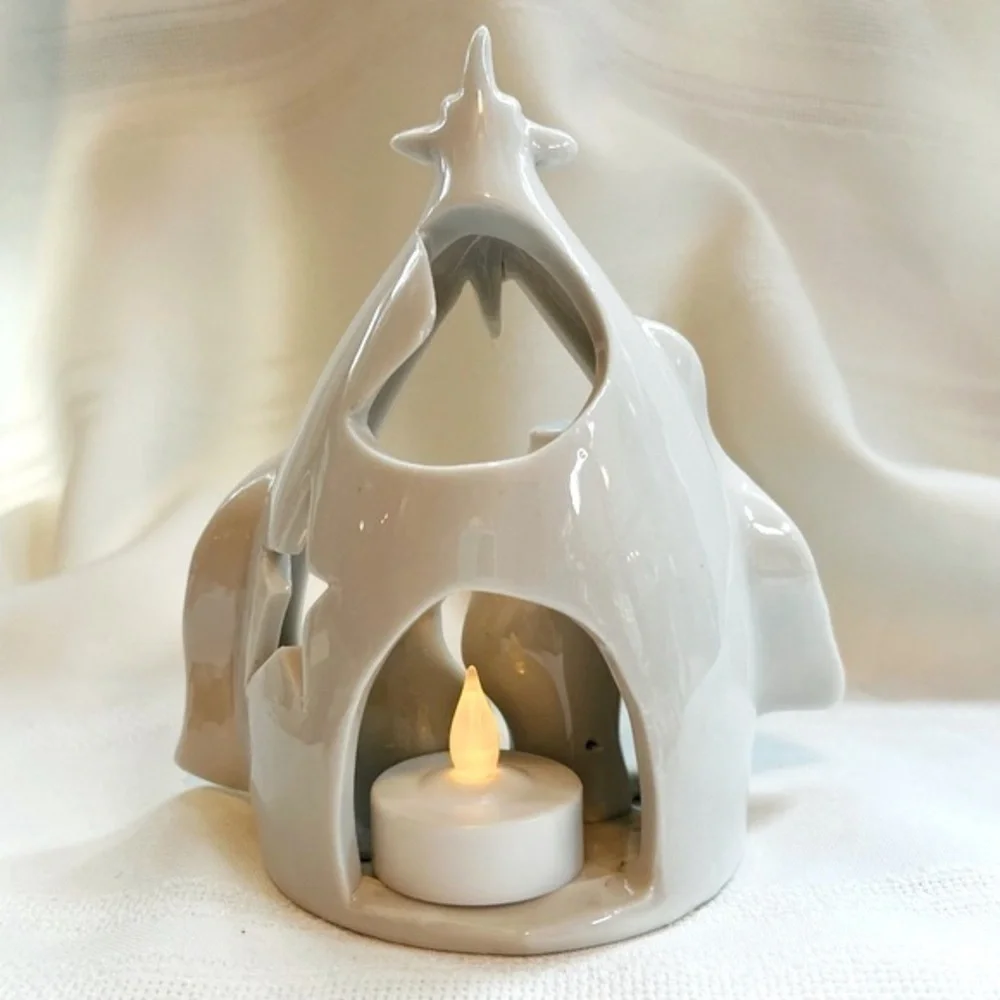 Nativity Tea Candle‎ Votive Holder EUC